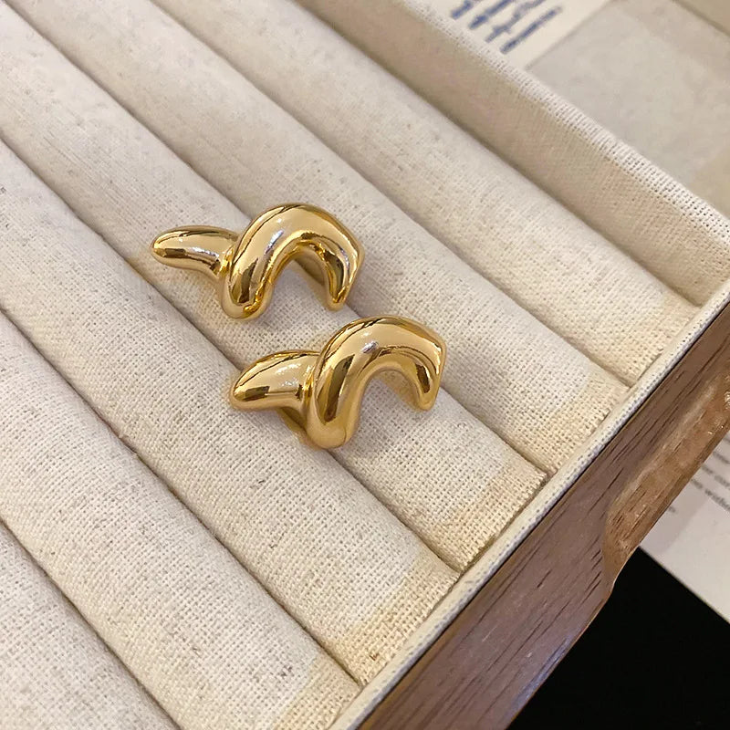Personalized Design Irregular Geometric Leaf Stud Earrings Punk Golden Metal Female Earring Carnival Banquet Festival Jewelry