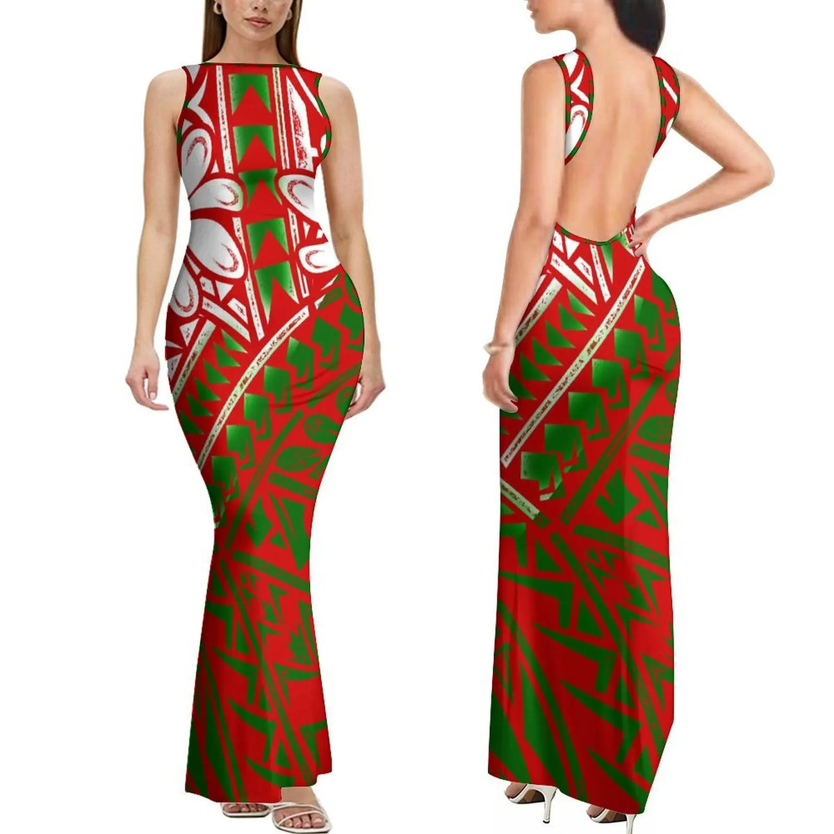 Summer Mature And Elegant Sleeveless Long Slimming And Sexy Backless Women'S Dress With Polynesian Custom Pattern