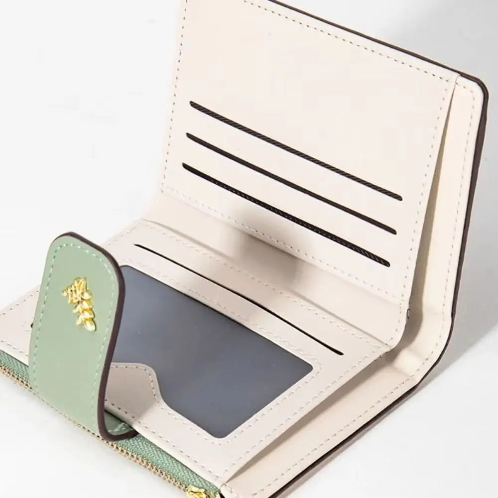 Fashion PU Leather Women Short Wallet Multi-Cards Small Flowers Coin Purse Zipper Hasp Slim Small Wallet Women