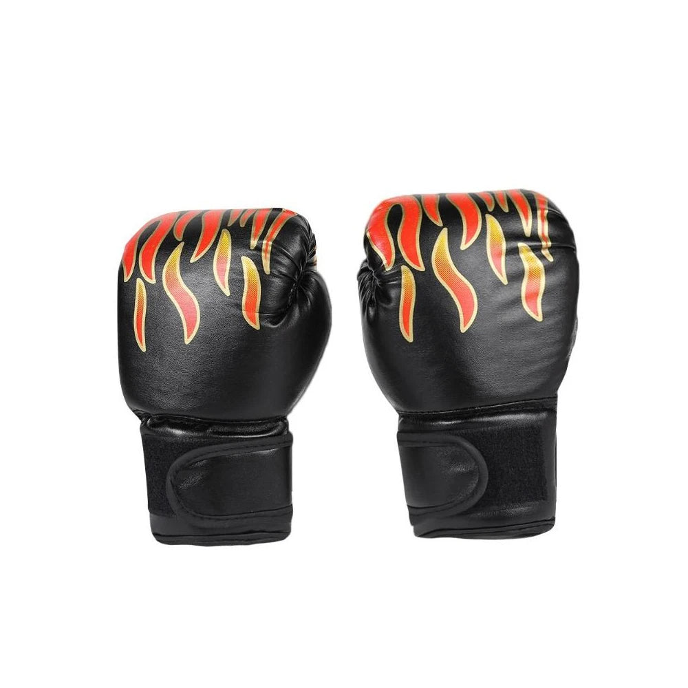 1 Pair Kids Children Boxing Gloves Professional Flame Mesh Breathable Laced Waterproof PU Leather Sanda Boxing Training Gloves