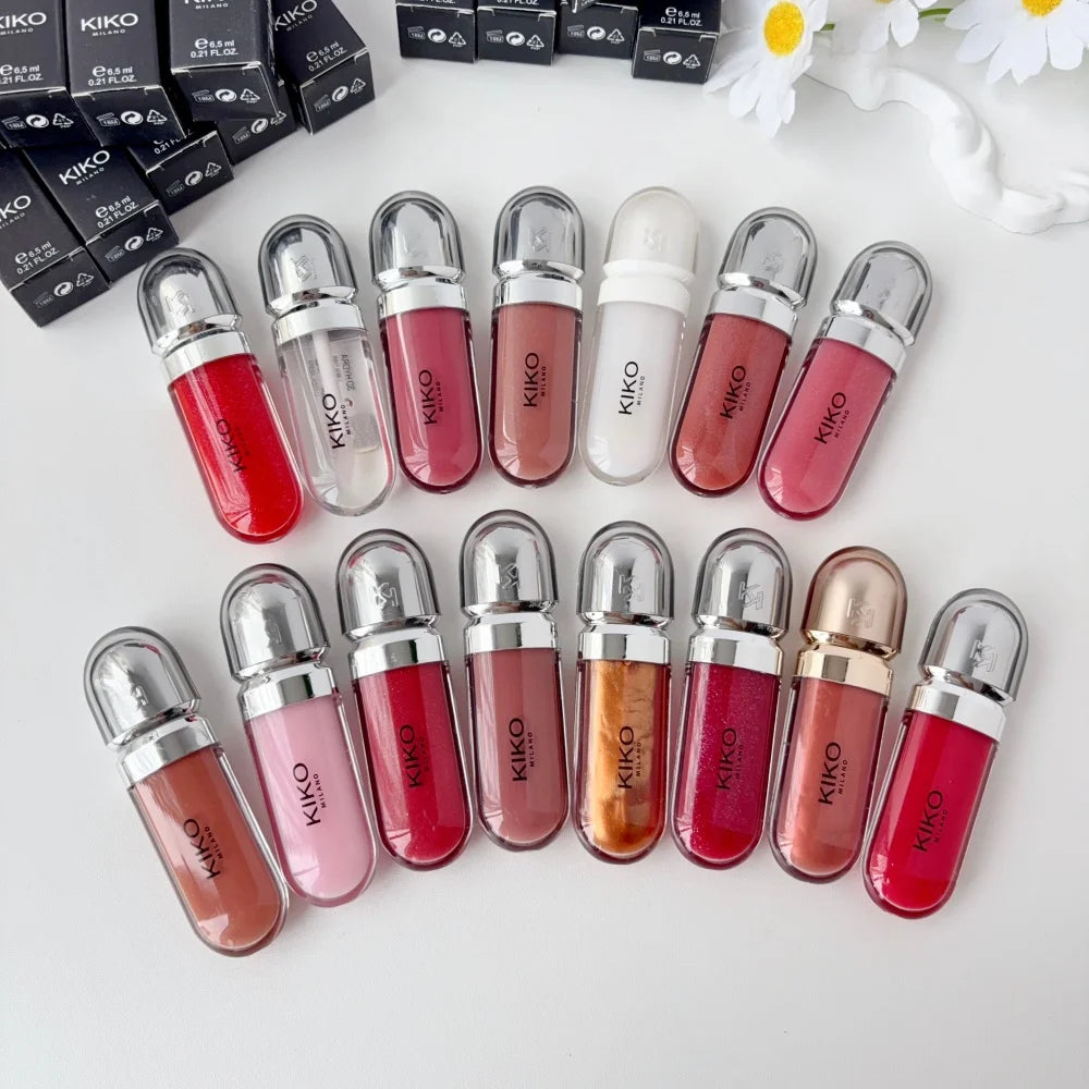 KIKO 3D Liquid Gloss Lip Glaze Mirror Plumper Lipstick Nourished Glossy Full Lips Not Fading Milk Tea Bean Paste Makeup Cosmetic