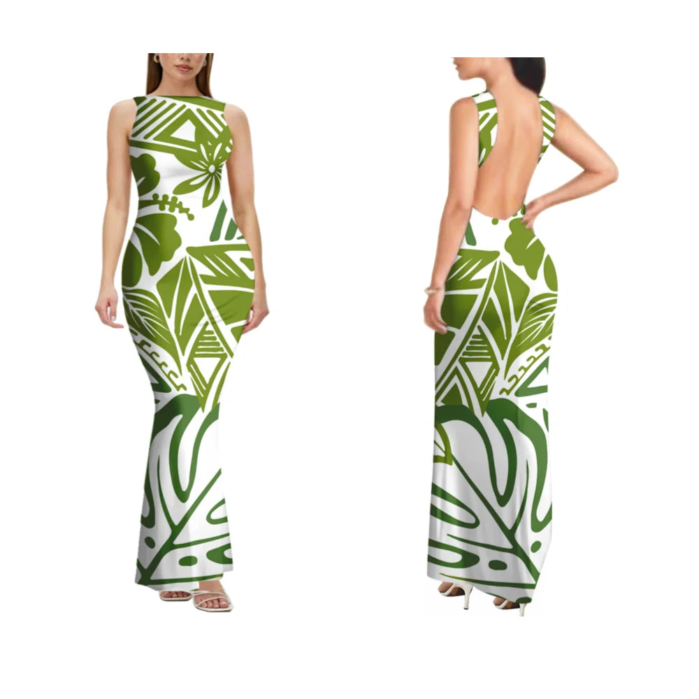 Sexy Sleeveless High-Quality Form-Fitting Long Backless Women'S Dress Polynesian Custom Party And Festival Dress