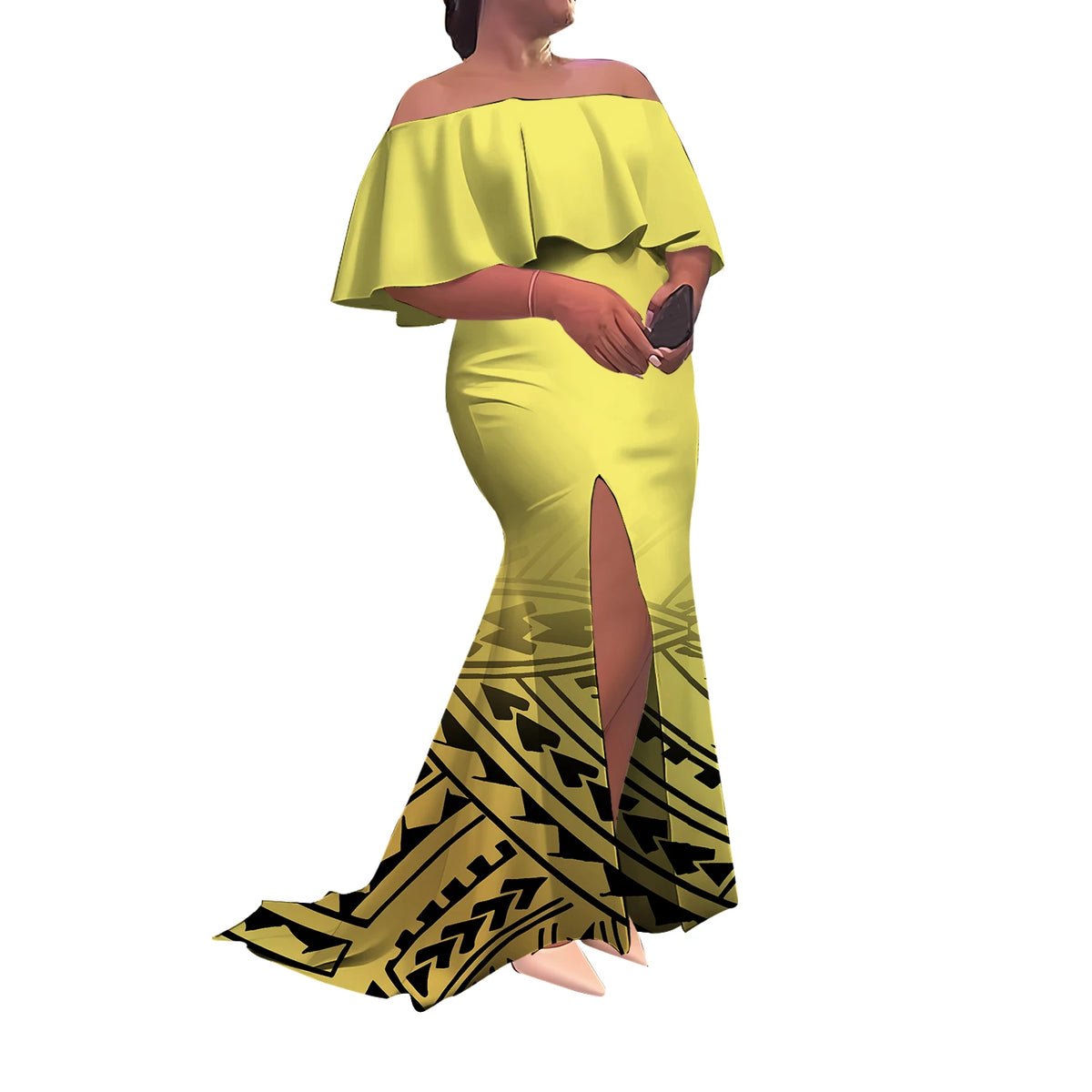 Summer Women'S Dress Elegant Half-Printed One-Shoulder Slit Long Floor-Length Polynesian Slimming Fishtail Dress