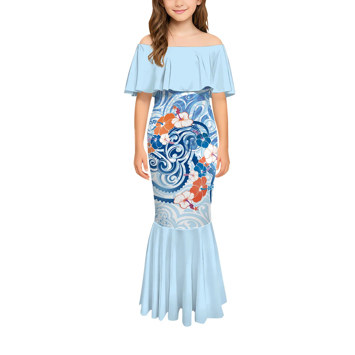 Stylish And Casual Printed One-Shoulder Long Fishtail Dress Custom-Made Polynesian Sexy And Slimming Girl'S Dress