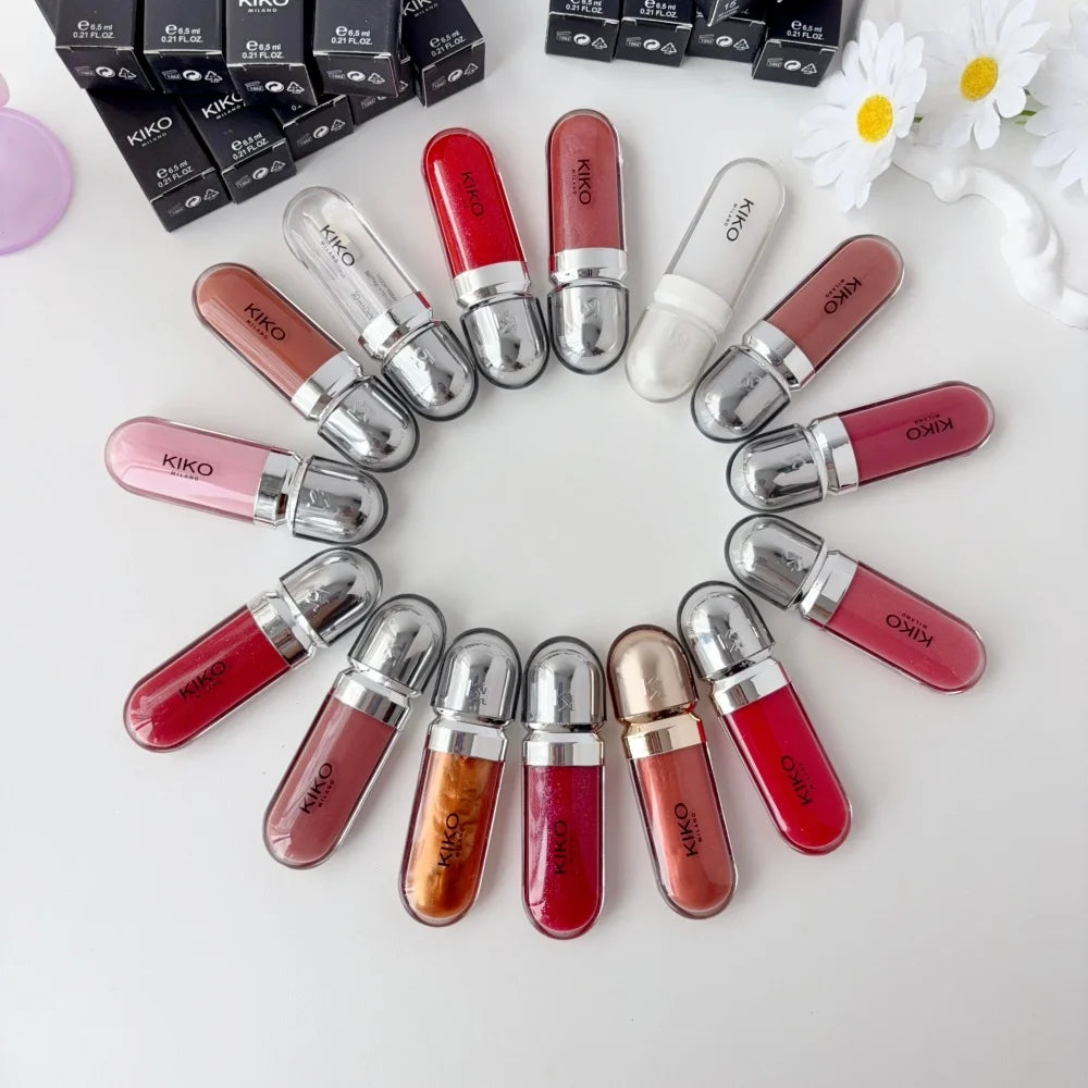 KIKO 3D Liquid Gloss Lip Glaze Mirror Plumper Lipstick Nourished Glossy Full Lips Not Fading Milk Tea Bean Paste Makeup Cosmetic