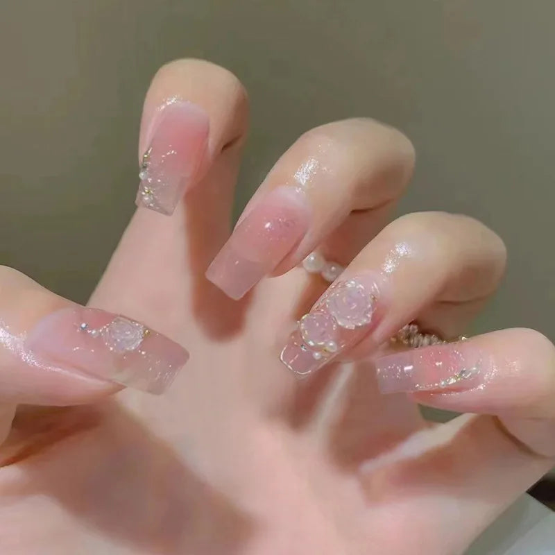 24Pcs Love Heart Butterfly Coffin Fake Nails Art French Long Ballet Detachable Wearing Press on Nail Tips Full Cover False Nails