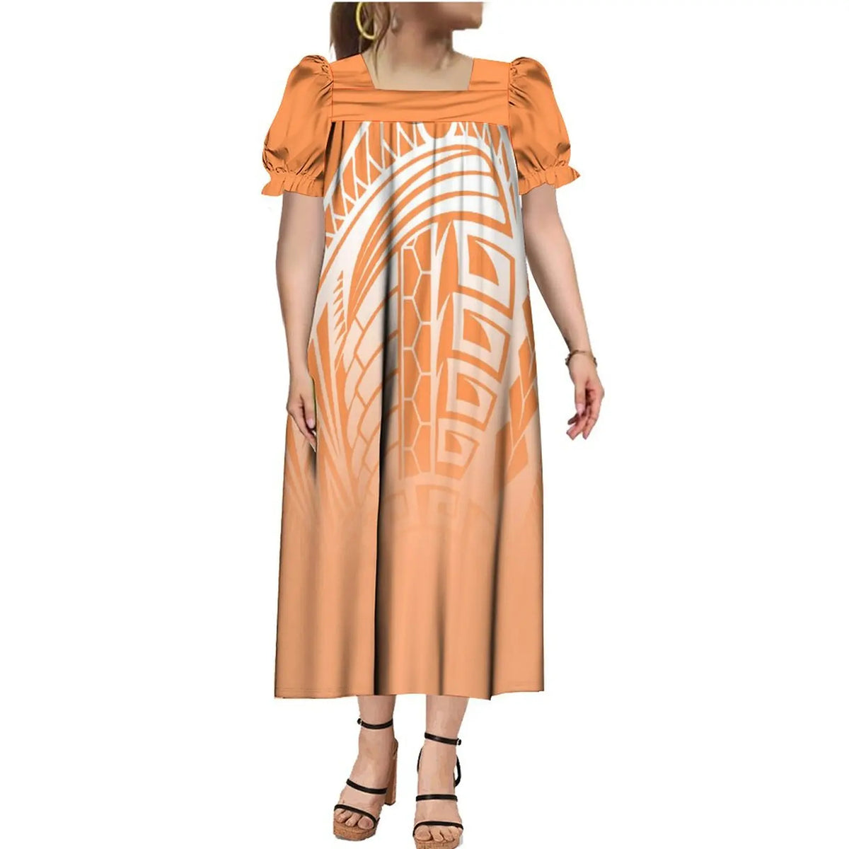2024 Summer Micronesia Tribe Mumu Fashion Ladies Puffy Sleeve Dress Polynesian Party Mumu Ladies Fluffy Maxi Dress