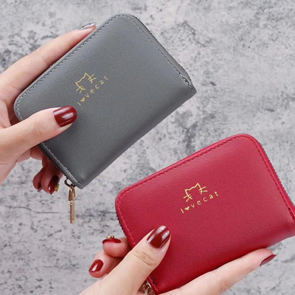 Portable Pu Leather Short Wallet Zipper Closure Cute Style Women Card Holder Simple Design Large Capacity Coin Purse For Women
