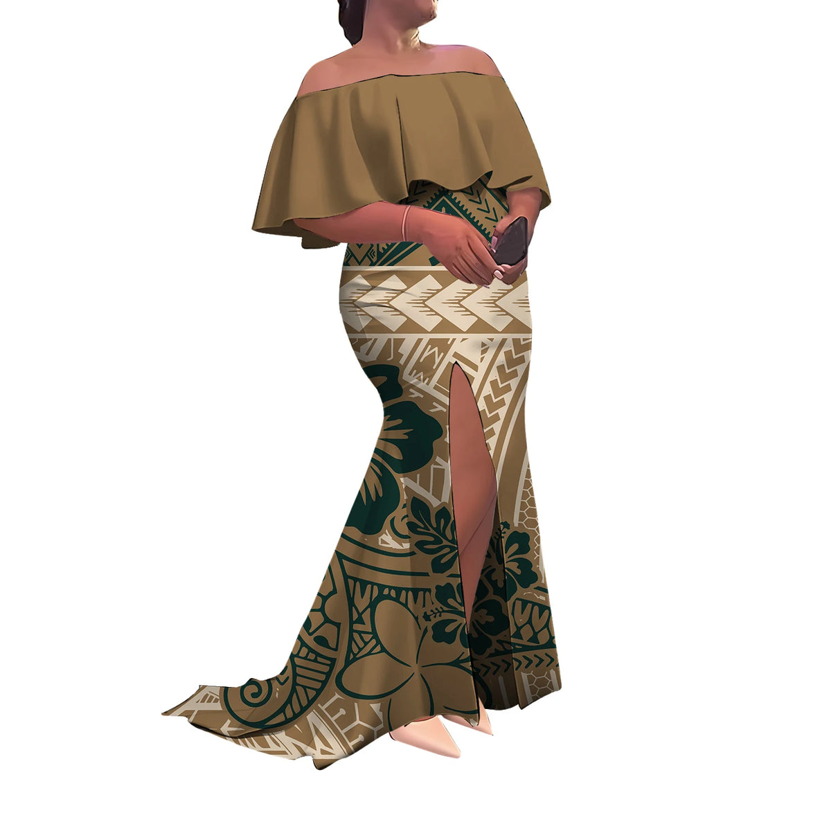 Summer Women'S Dress Elegant Half-Printed One-Shoulder Slit Long Floor-Length Polynesian Slimming Fishtail Dress