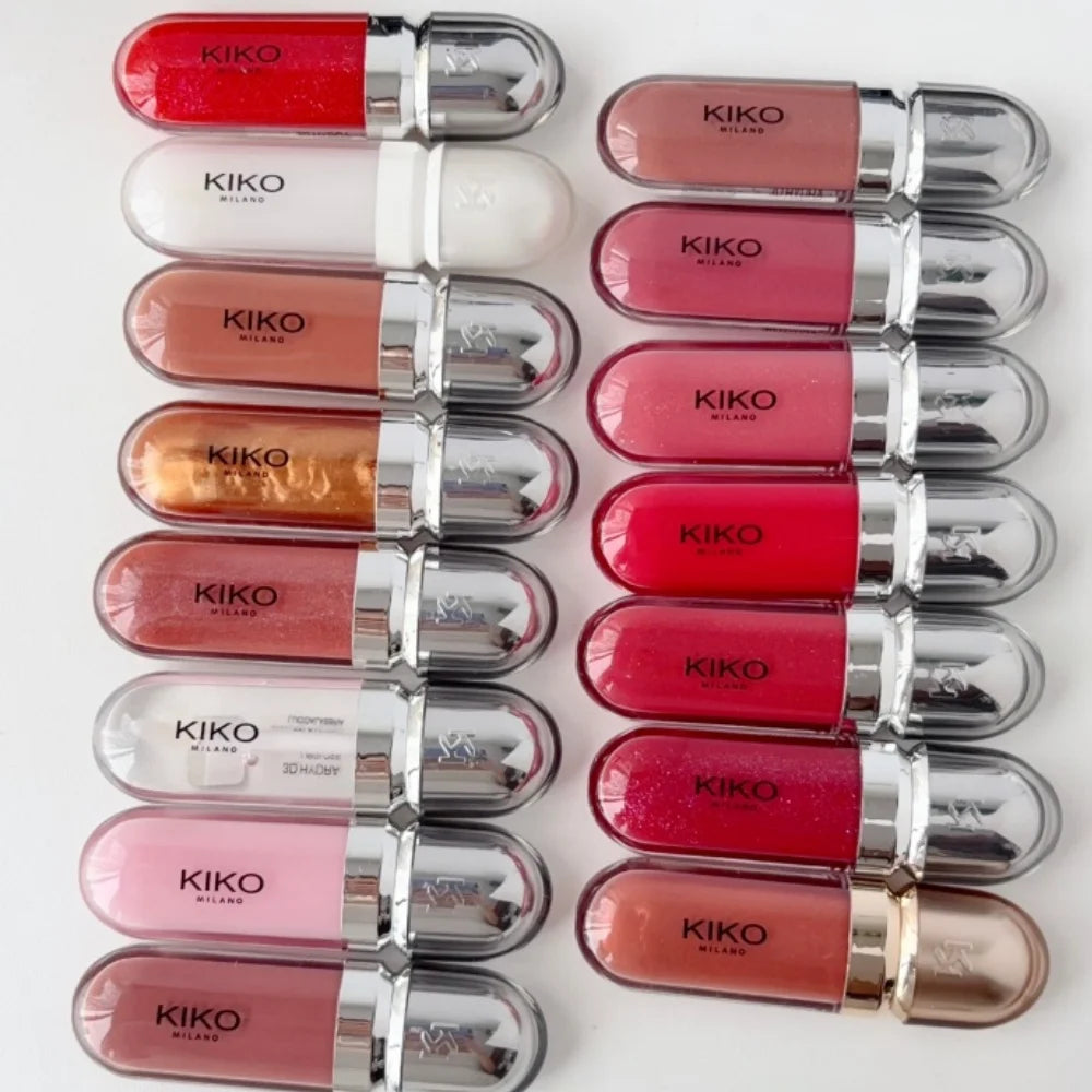 KIKO 3D Liquid Gloss Lip Glaze Mirror Plumper Lipstick Nourished Glossy Full Lips Not Fading Milk Tea Bean Paste Makeup Cosmetic