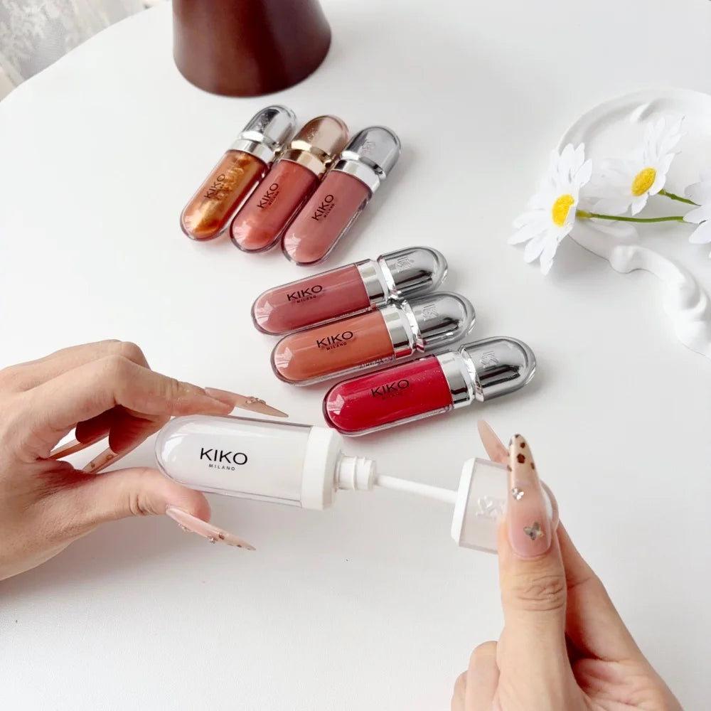 KIKO 3D Liquid Gloss Lip Glaze Mirror Plumper Lipstick Nourished Glossy Full Lips Not Fading Milk Tea Bean Paste Makeup Cosmetic