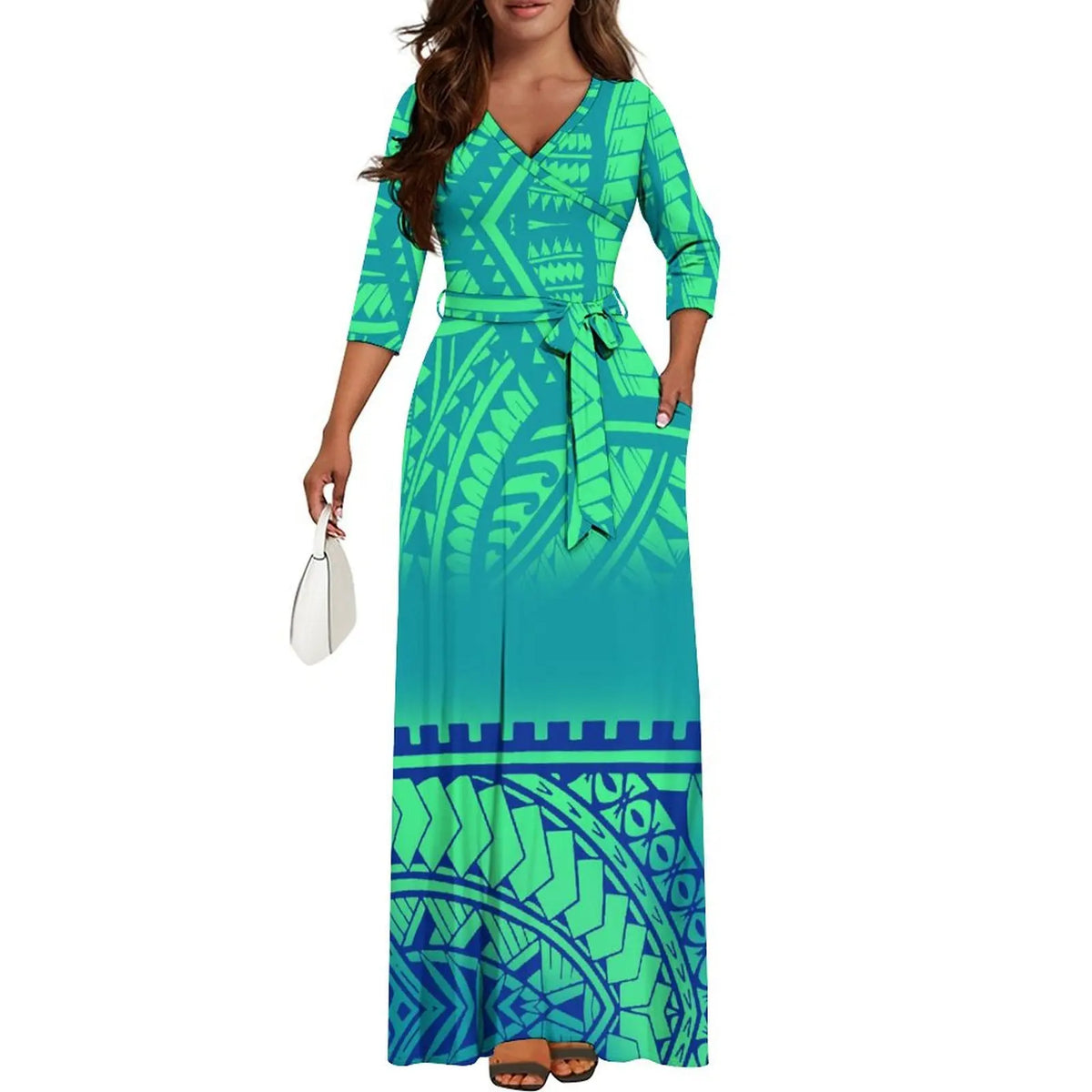Tribal Ethnic Style Women'S Dress Fiji Samoa Custom Dress Polynesian Ladies Banquet Dress Elegant V-Neck Short-Sleeved Dress