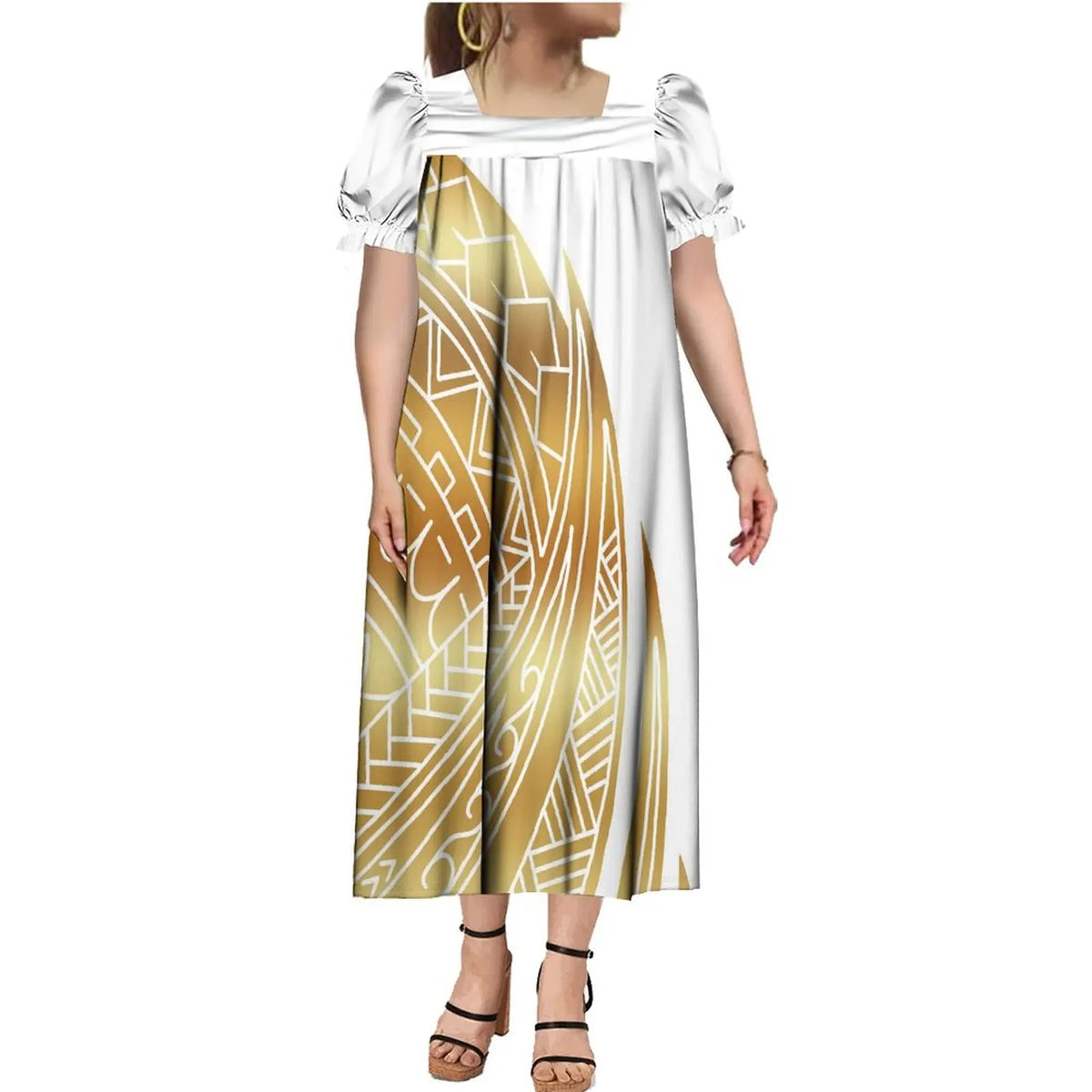 2024 Summer Micronesia Tribe Mumu Fashion Ladies Puffy Sleeve Dress Polynesian Party Mumu Ladies Fluffy Maxi Dress