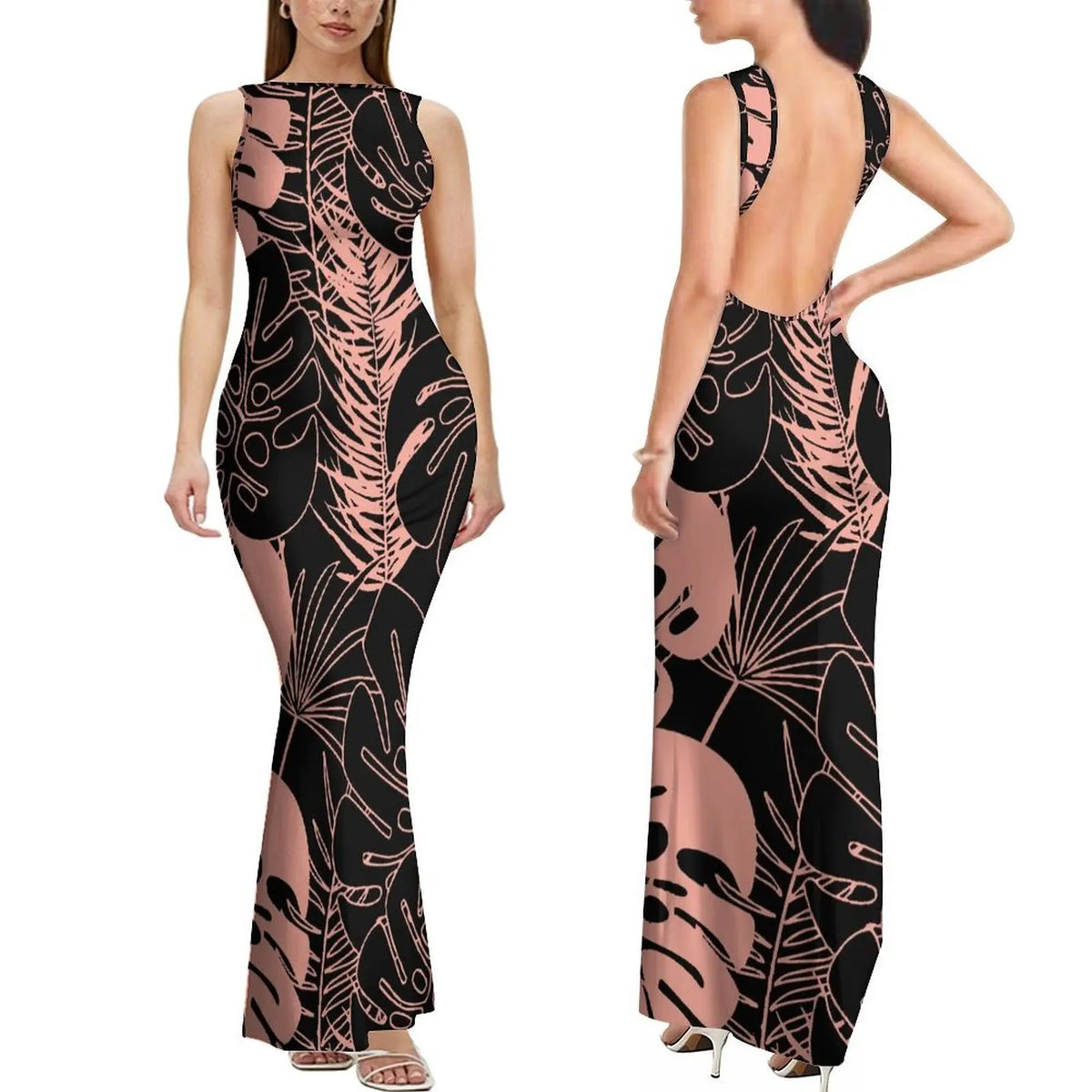 Summer Mature And Elegant Sleeveless Long Slimming And Sexy Backless Women'S Dress With Polynesian Custom Pattern