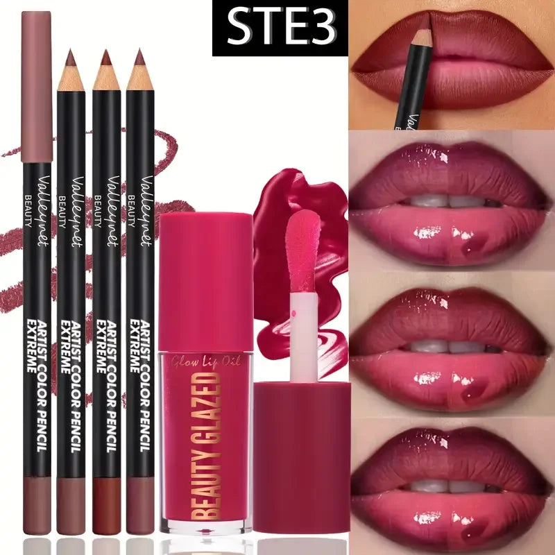 Lip Kit Set 4pcs | Waterproof Matte Lip Liner and Lip Glaze for Women