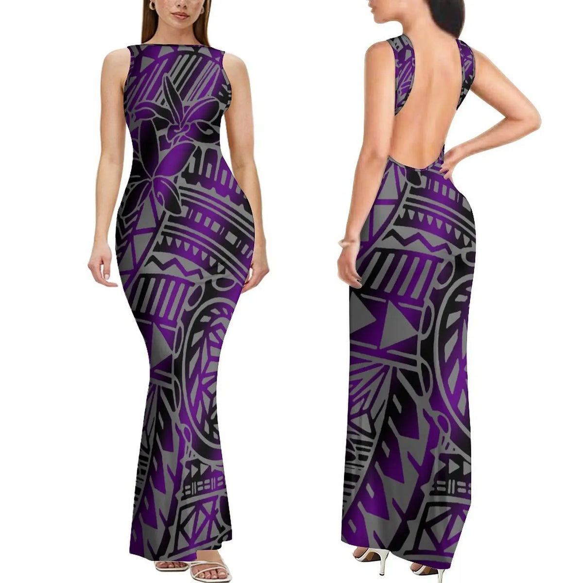 Summer Mature And Elegant Sleeveless Long Slimming And Sexy Backless Women'S Dress With Polynesian Custom Pattern