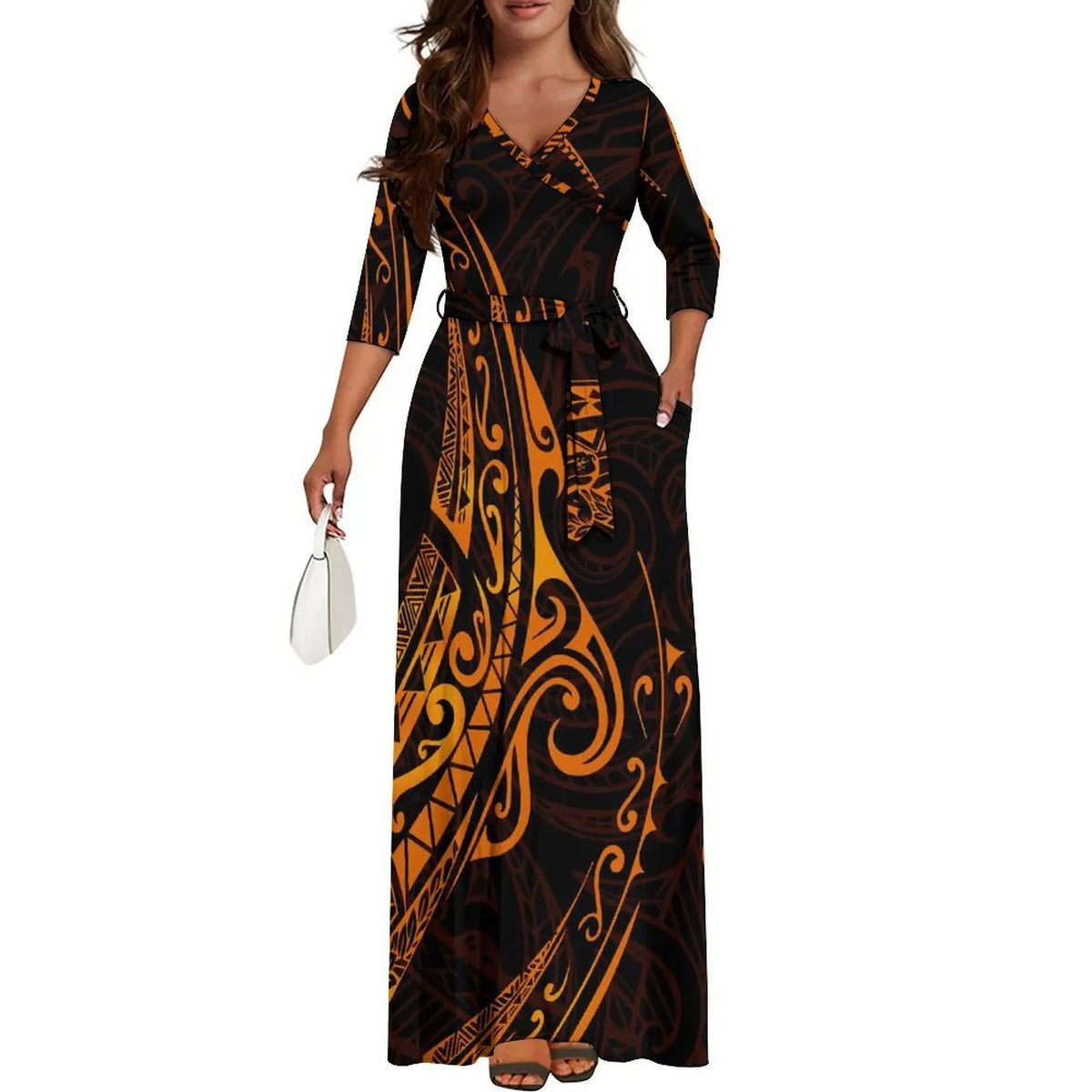 Tribal Ethnic Style Women'S Dress Fiji Samoa Custom Dress Polynesian Ladies Banquet Dress Elegant V-Neck Short-Sleeved Dress