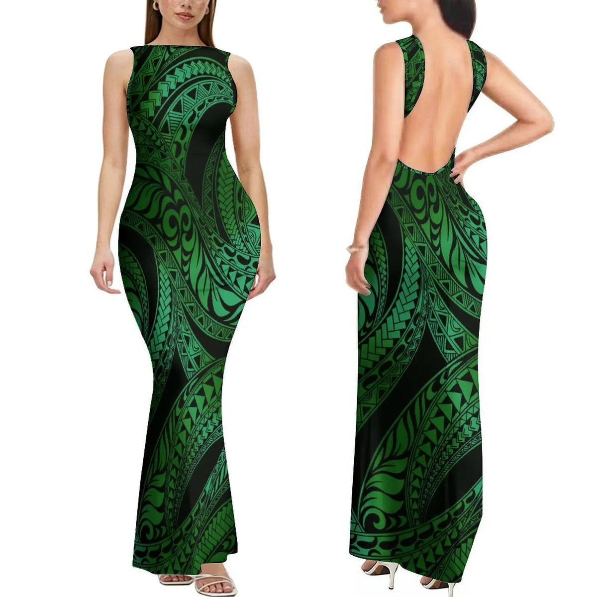 Summer Mature And Elegant Sleeveless Long Slimming And Sexy Backless Women'S Dress With Polynesian Custom Pattern