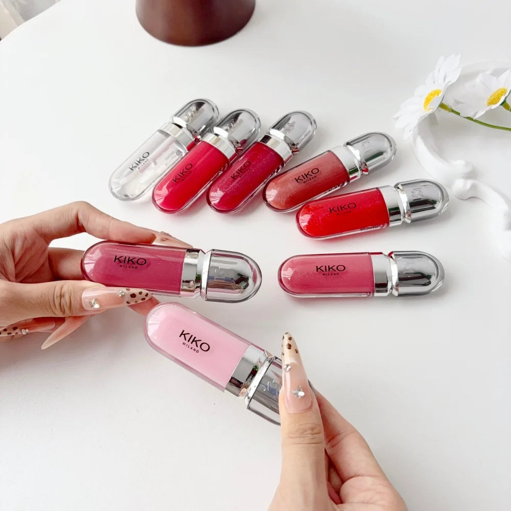 KIKO 3D Liquid Gloss Lip Glaze Mirror Plumper Lipstick Nourished Glossy Full Lips Not Fading Milk Tea Bean Paste Makeup Cosmetic