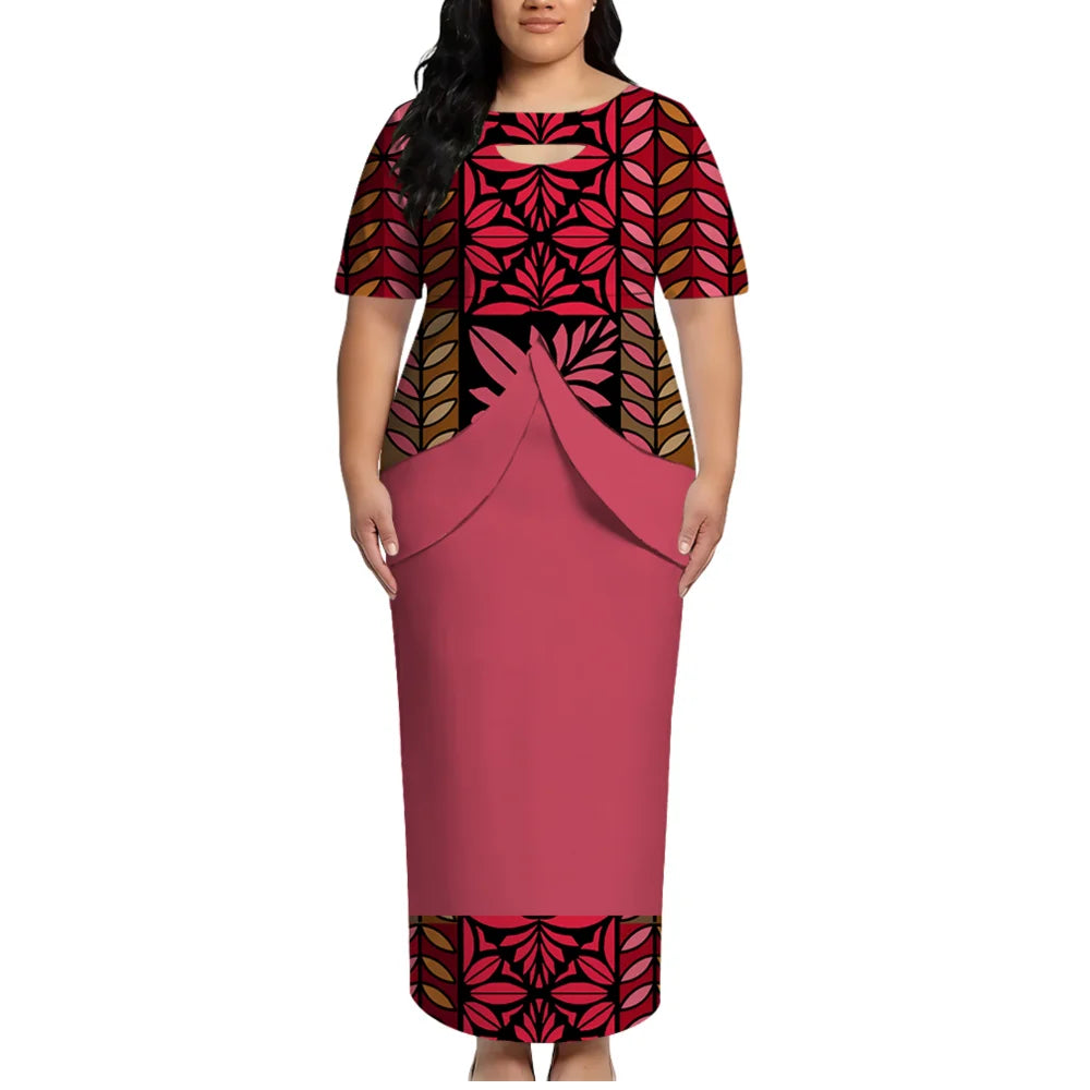High-Quality Polynesian Island Ethnic Style Round-Neck Dress For Women From Tonga And Fiji Puletasi Elegant Dress Custom Made