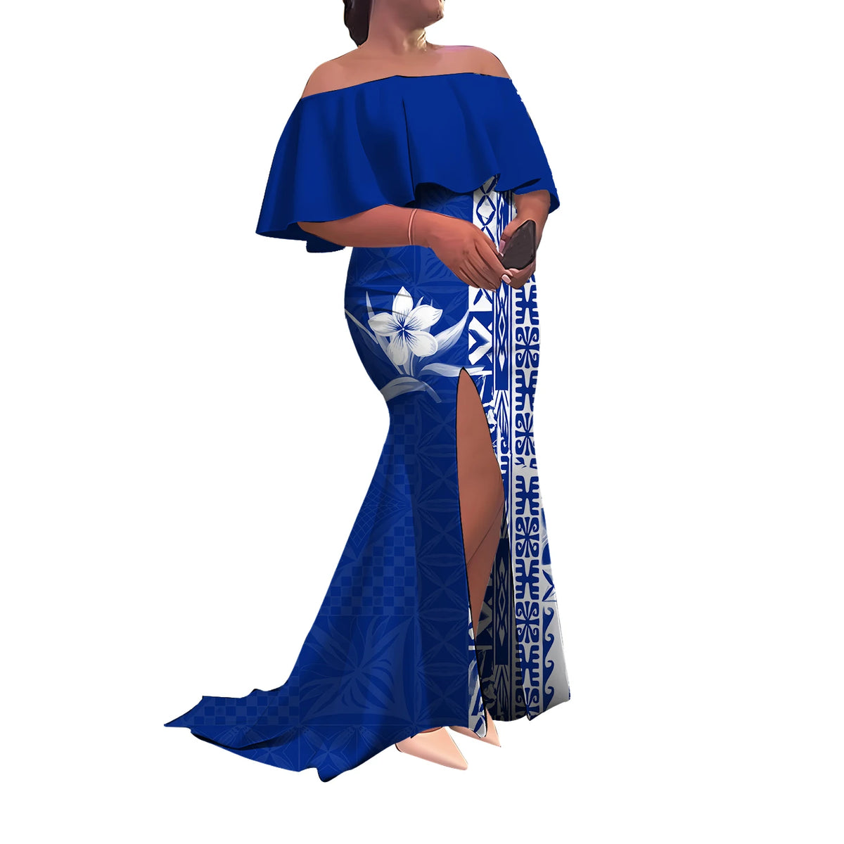 Summer Women'S Dress Elegant Half-Printed One-Shoulder Slit Long Floor-Length Polynesian Slimming Fishtail Dress