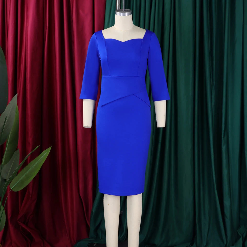 Church Dresses for Women 2025 Elegant Ladies Office Wear Casual Dress Long Sleeve Knee Length Solid Bodycon Peplum Pencil Dress