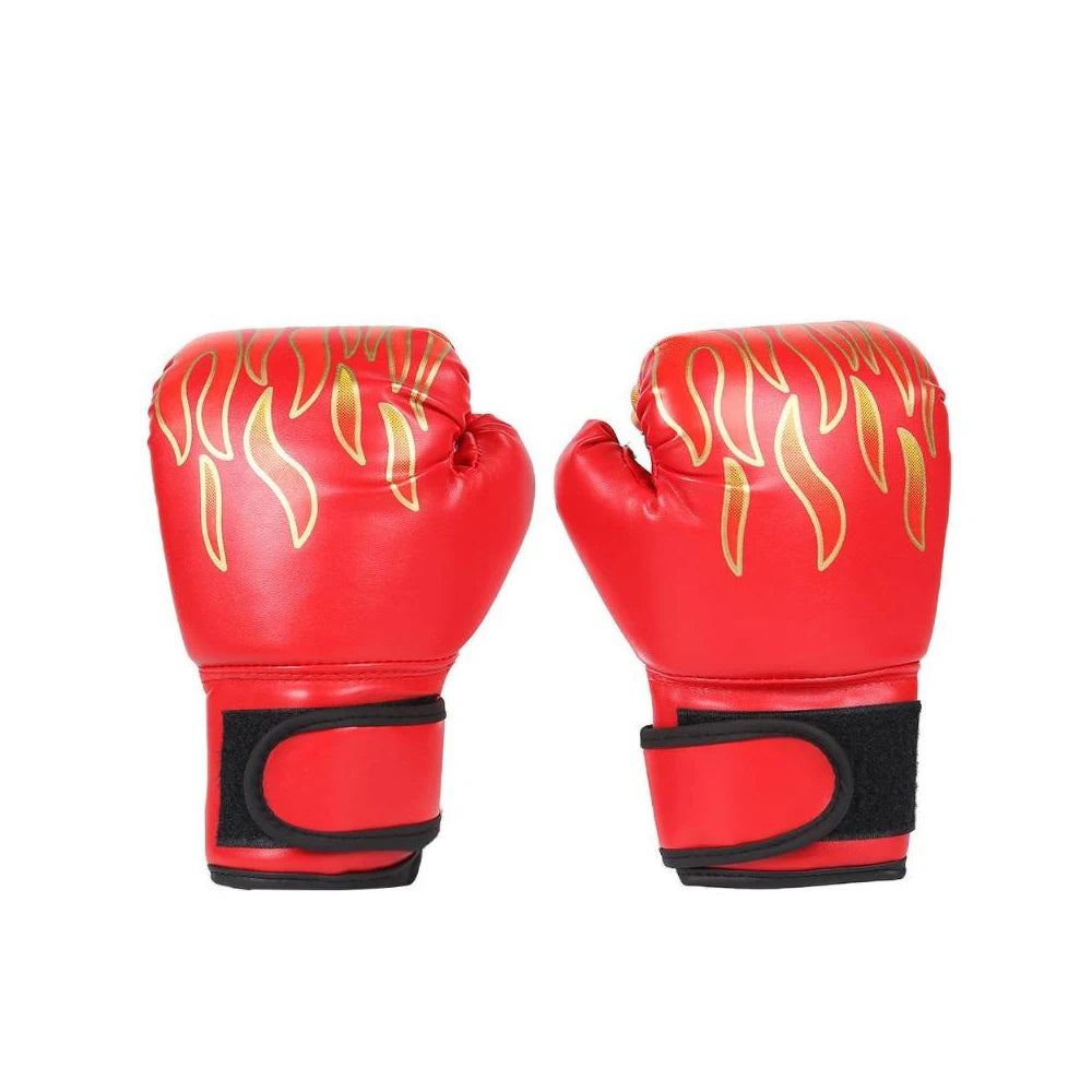 1 Pair Kids Children Boxing Gloves Professional Flame Mesh Breathable Laced Waterproof PU Leather Sanda Boxing Training Gloves