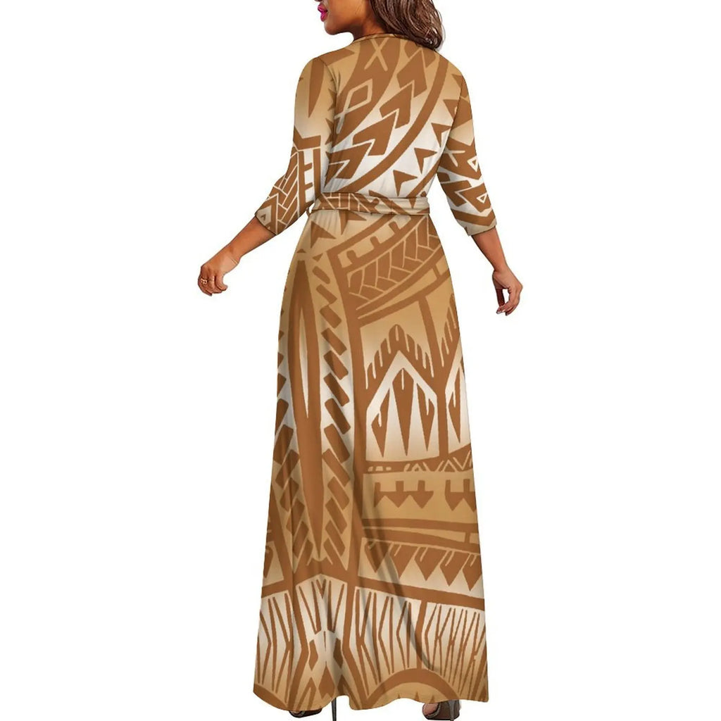 Polynesian Custom Couple Clothing Autumn Long Sleeve New Women'S Dress Hawaii Men'S Formal Shirt 2-Piece Set 2025 New