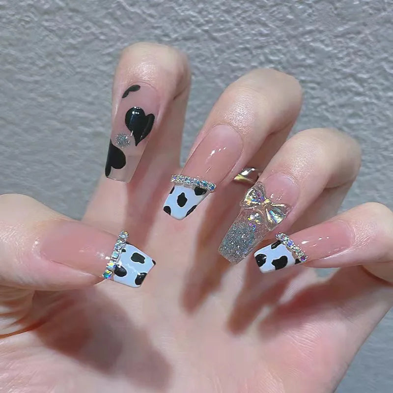 24Pcs Love Heart Butterfly Coffin Fake Nails Art French Long Ballet Detachable Wearing Press on Nail Tips Full Cover False Nails