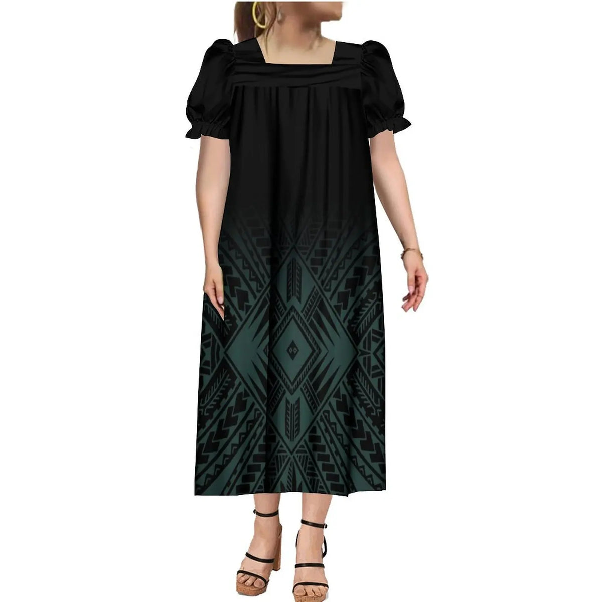 2024 Summer Micronesia Tribe Mumu Fashion Ladies Puffy Sleeve Dress Polynesian Party Mumu Ladies Fluffy Maxi Dress