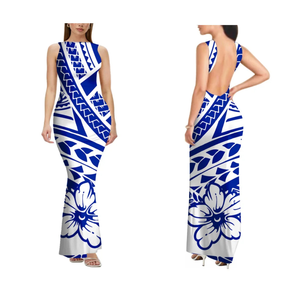 Sexy Sleeveless High-Quality Form-Fitting Long Backless Women'S Dress Polynesian Custom Party And Festival Dress
