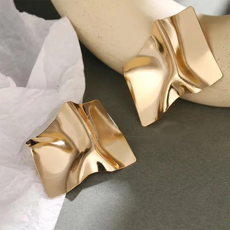 Personalized Design Irregular Geometric Leaf Stud Earrings Punk Golden Metal Female Earring Carnival Banquet Festival Jewelry