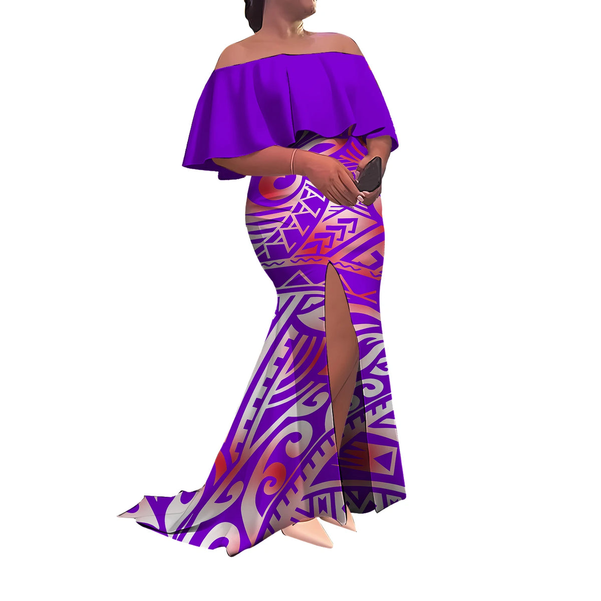 Summer Women'S Dress Elegant Half-Printed One-Shoulder Slit Long Floor-Length Polynesian Slimming Fishtail Dress
