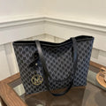 Elegant Monogram Tote Bag with Detachable Gold M Charm Faux Leather Handles Large Capacity Work Commuter Travel Shoulder Purse