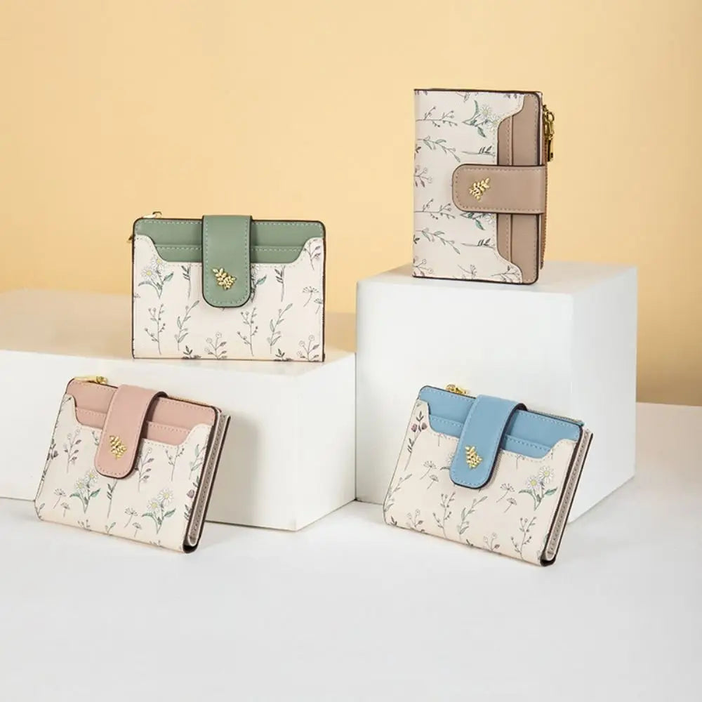 Fashion PU Leather Women Short Wallet Multi-Cards Small Flowers Coin Purse Zipper Hasp Slim Small Wallet Women