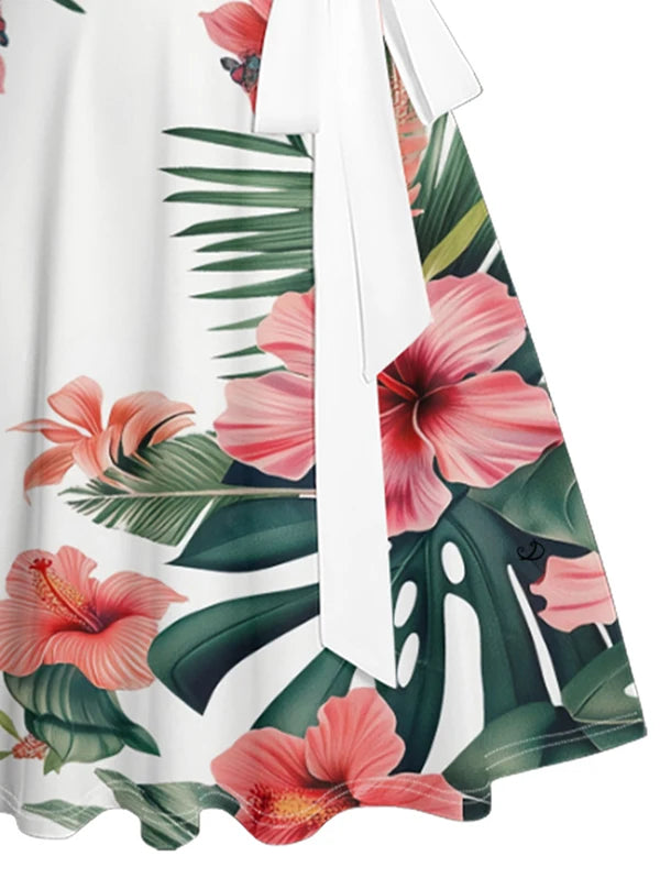 Tropical Flower Print Mini Vacation Dress