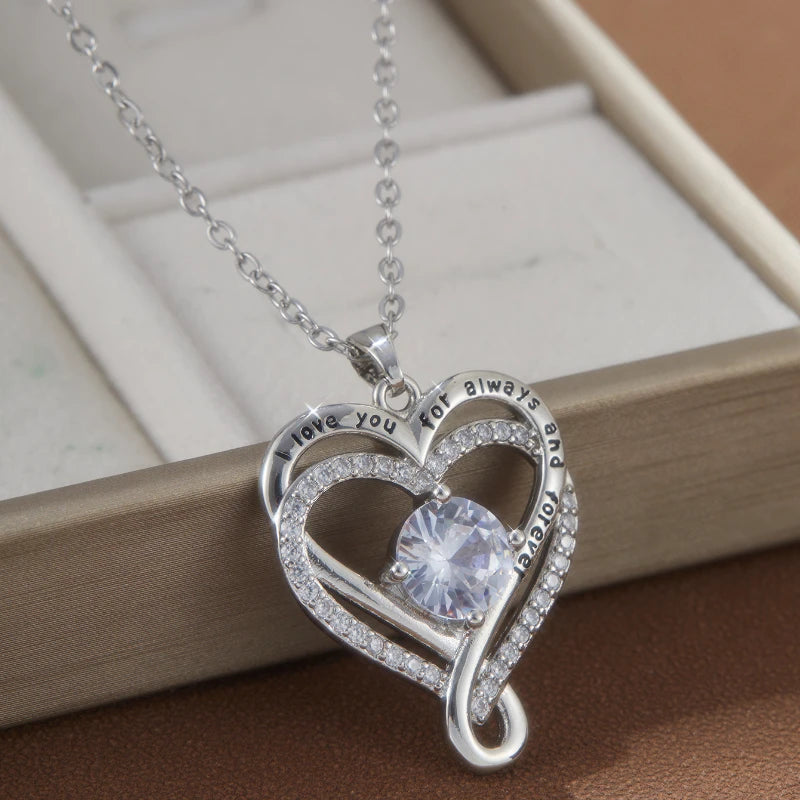 To My Love Eternal Necklaces Double Layered Heart I Love You for Forever Necklace for Women Gilrfriend Wife Valentine's Day Gift