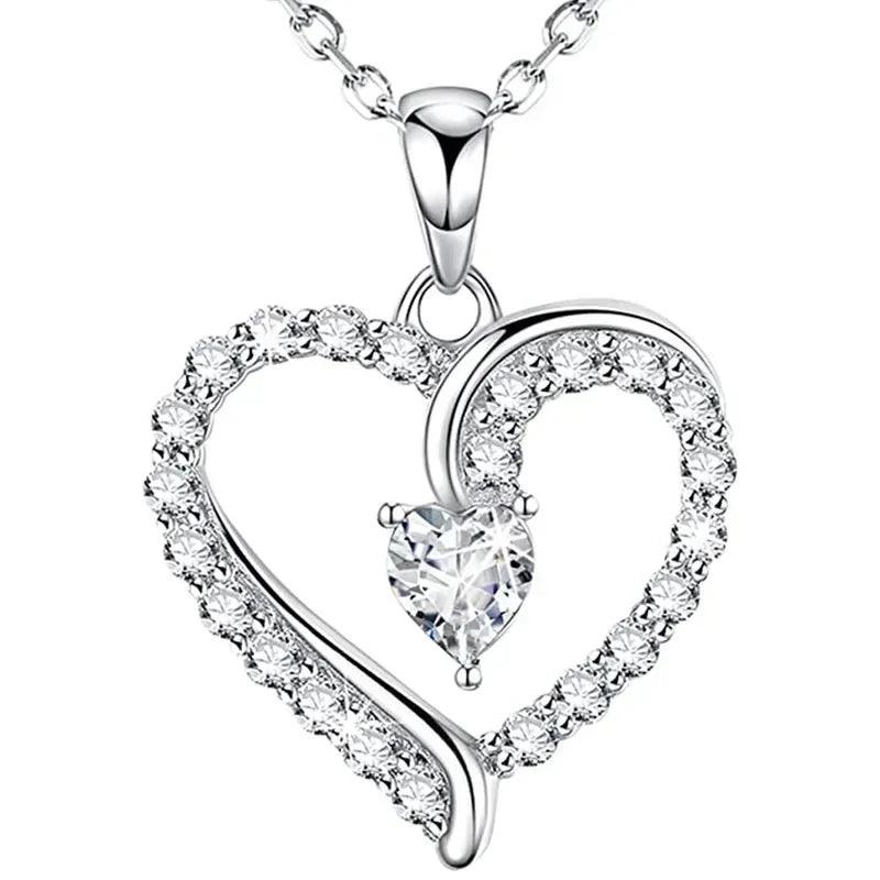 European and American Love Zircon Shining Pendant Silver Necklace Women's Declaration Anniversary Party Jewelry Wholesale