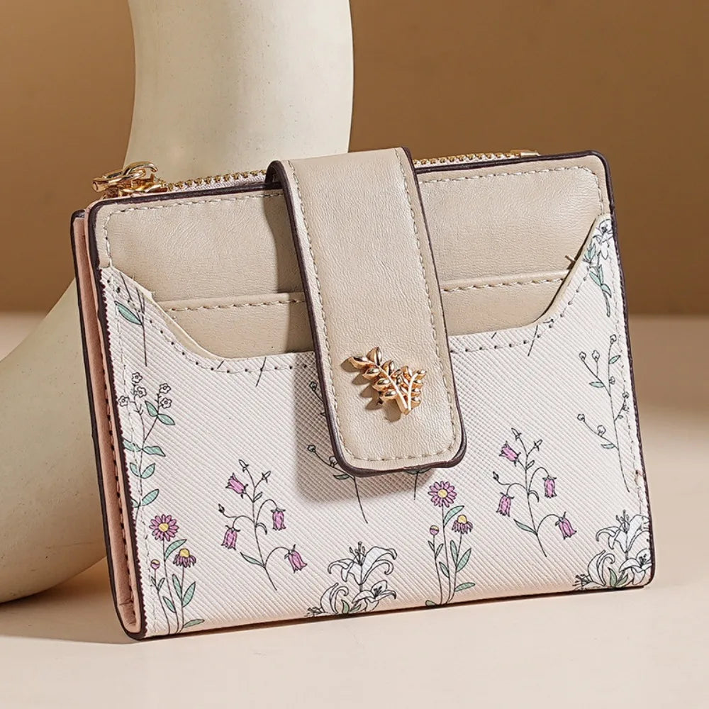 Fashion PU Leather Women Short Wallet Multi-Cards Small Flowers Coin Purse Zipper Hasp Slim Small Wallet Women