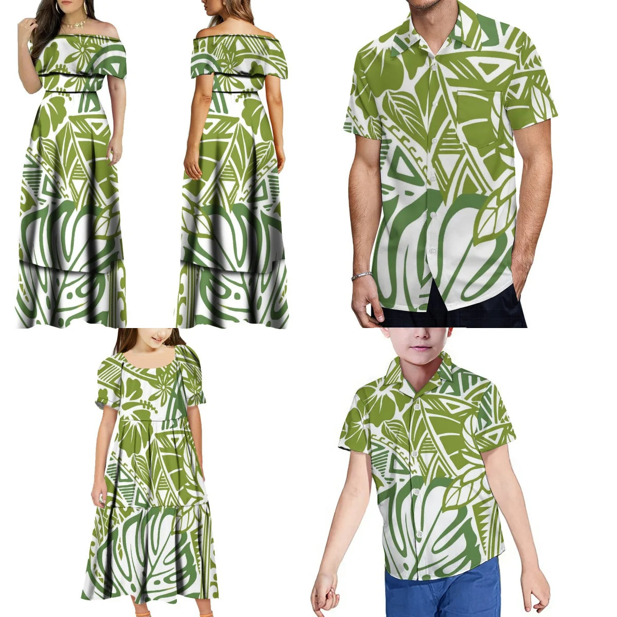 Custom Polynesian Family Party Clothing For Adults And Children Summer Pacific Island-Style Ladies One-Shoulder Puffy Dress