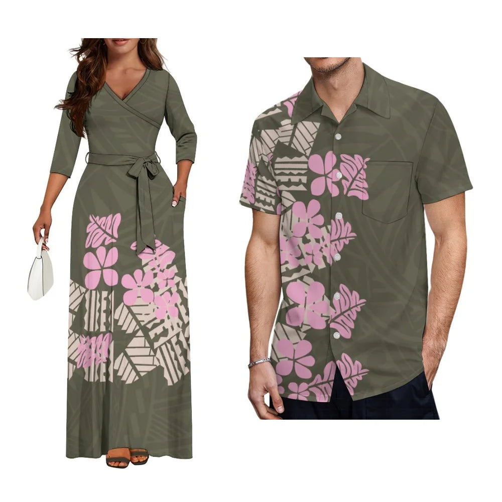 Polynesian Custom Couple Clothing Autumn Long Sleeve New Women'S Dress Hawaii Men'S Formal Shirt 2-Piece Set 2025 New