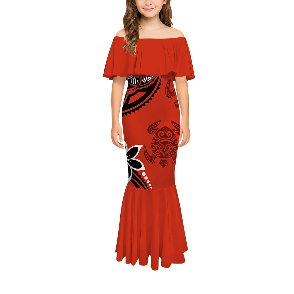 Stylish And Casual Printed One-Shoulder Long Fishtail Dress Custom-Made Polynesian Sexy And Slimming Girl'S Dress