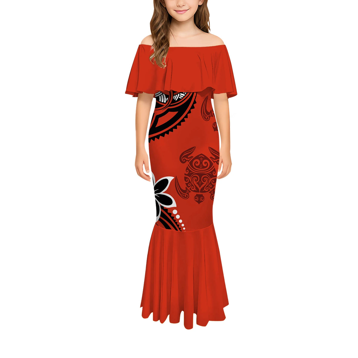 Stylish And Casual Printed One-Shoulder Long Fishtail Dress Custom-Made Polynesian Sexy And Slimming Girl'S Dress