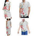 Women'S White Sunday Dress Set Samoa Puletasi Family Party Set Polynesian Ethnic Mother'S Day And Men'S Pocket Shirt