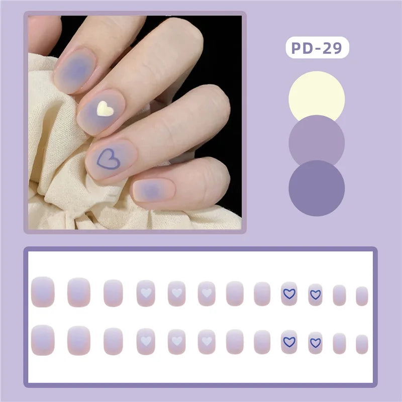 24Pcs Love Heart Butterfly Coffin Fake Nails Art French Long Ballet Detachable Wearing Press on Nail Tips Full Cover False Nails