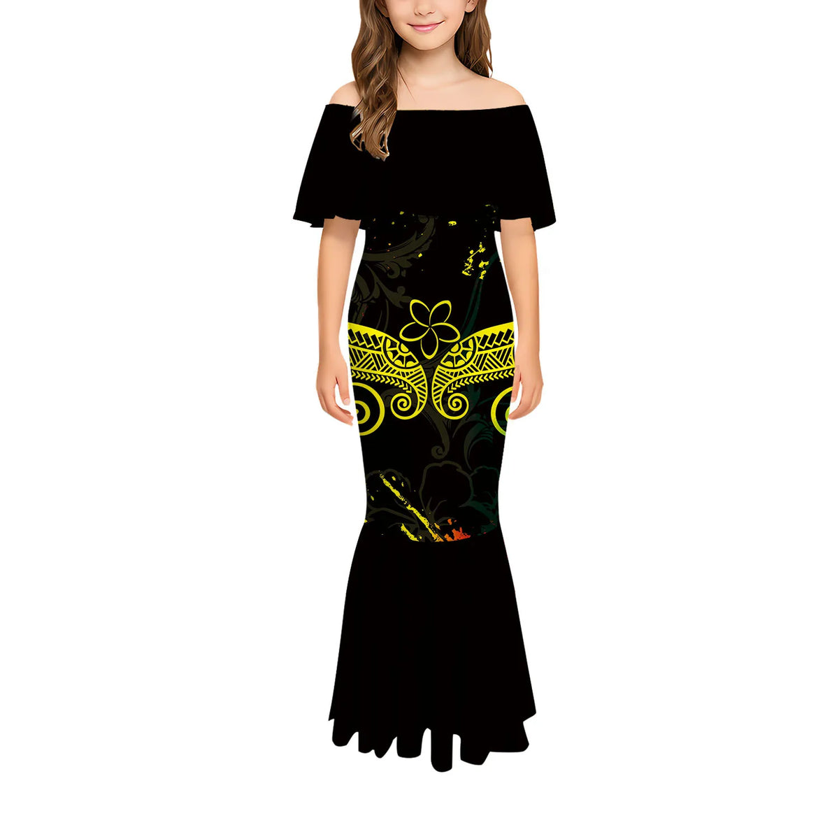 Stylish And Casual Printed One-Shoulder Long Fishtail Dress Custom-Made Polynesian Sexy And Slimming Girl'S Dress