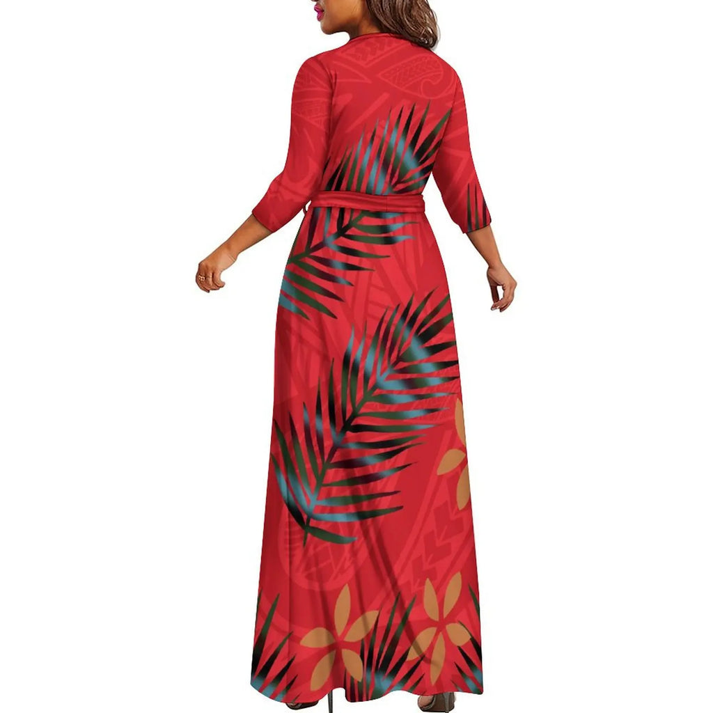 Polynesian Custom Couple Clothing Autumn Long Sleeve New Women'S Dress Hawaii Men'S Formal Shirt 2-Piece Set 2025 New