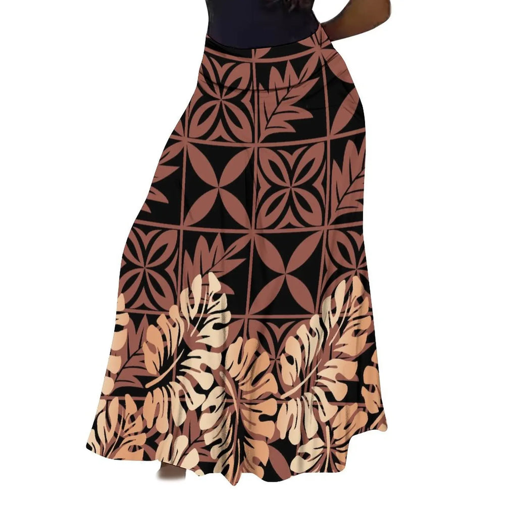 Factory Direct Sales Polynesian Tribal Ethnic Pattern Flower Print Summer Long Skirt Club Skirt Custom Women'S Clothing