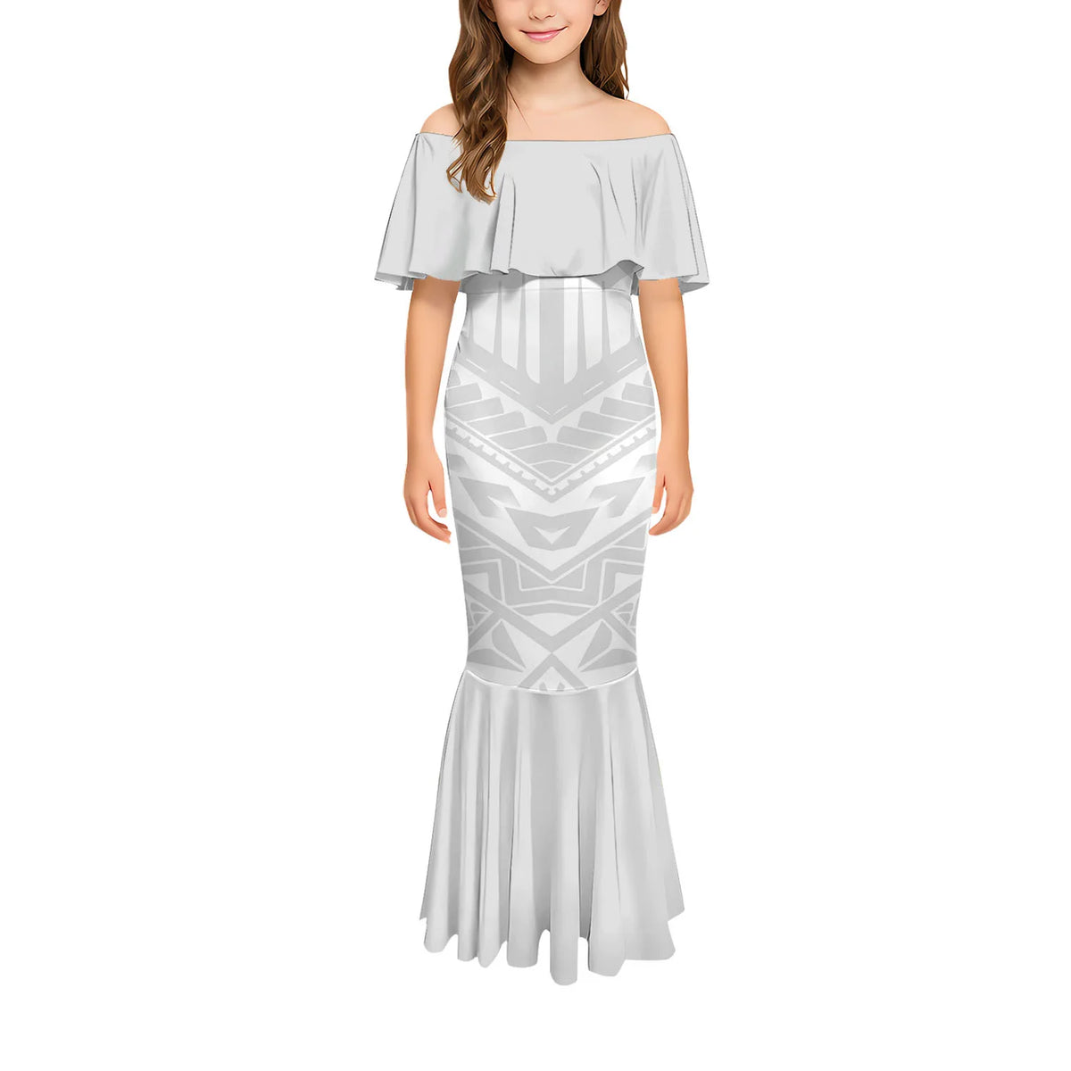 Stylish And Casual Printed One-Shoulder Long Fishtail Dress Custom-Made Polynesian Sexy And Slimming Girl'S Dress