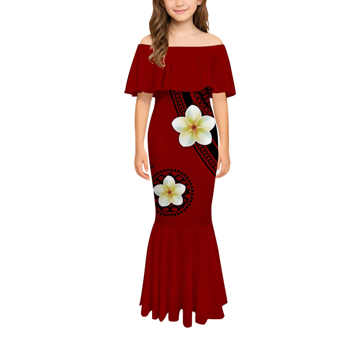 Stylish And Casual Printed One-Shoulder Long Fishtail Dress Custom-Made Polynesian Sexy And Slimming Girl'S Dress